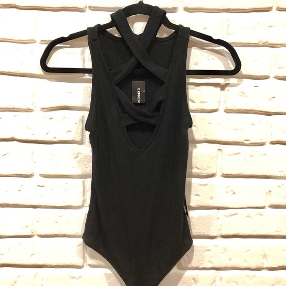 Express knit criss cross black bodysuit - Picture 1 of 3